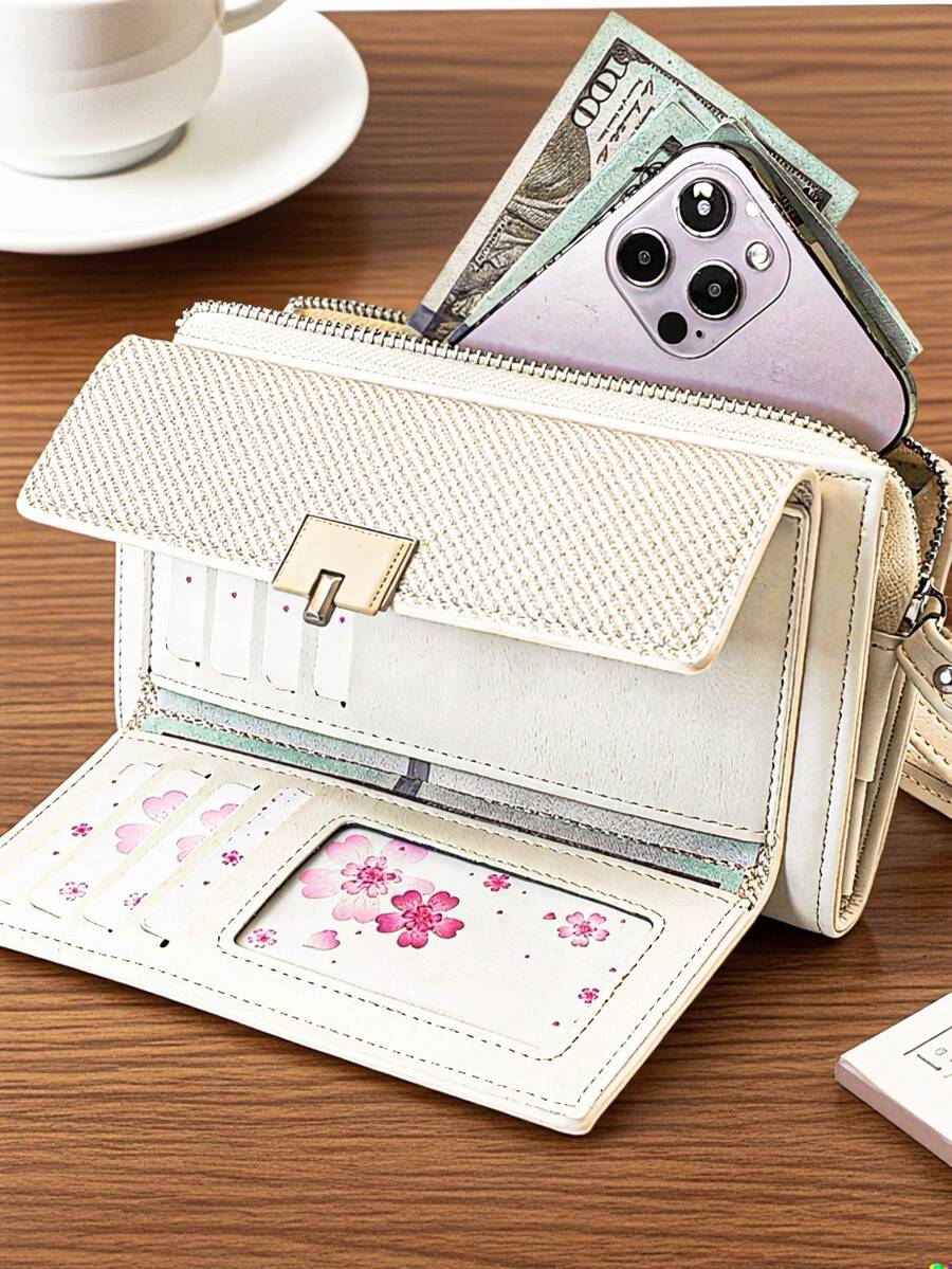 MINGYOU Soft Lychee Textured Handbag Multifunctional Wallet - Beige - View 1