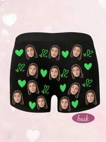 1pc Customized Men's Black Funny Print Briefs, Romantic Valentine's Day Gift - Black - View 2