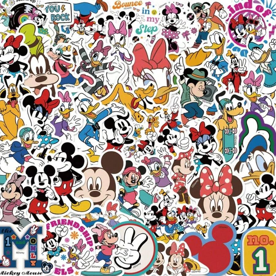 50张【正版】DSN系列卡通人物涂鸦贴纸，可用于手机壳、记事本、电脑等装饰，防水，混合迪士尼涂鸦贴纸，个性化装饰吉他、行李箱，DIY防水正版授权贴纸，适用于笔记本、笔记本电脑、手机壳 - 米奇貼紙 - 查看 1