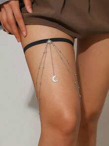 1pc Arabic Style Crescent Moon Pendant Leg Chain Body Chain, Women Beach Holiday Daily Wear Festival Gift - Silver - View 1
