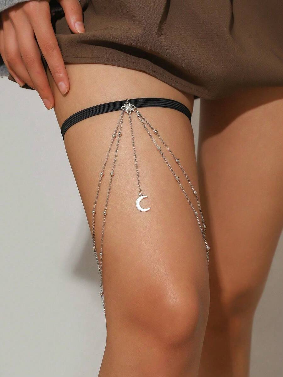 1pc Arabic Style Crescent Moon Pendant Leg Chain Body Chain, Women Beach Holiday Daily Wear Festival Gift - Silver - View 1
