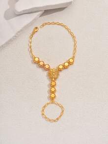 1pc Luxury Exquisite Copper Gold-Plated Vintage Coin Fashion Finger Ring Bracelet, Suitable For Wedding Gown And Party Dress - Yellow Gold - View 6