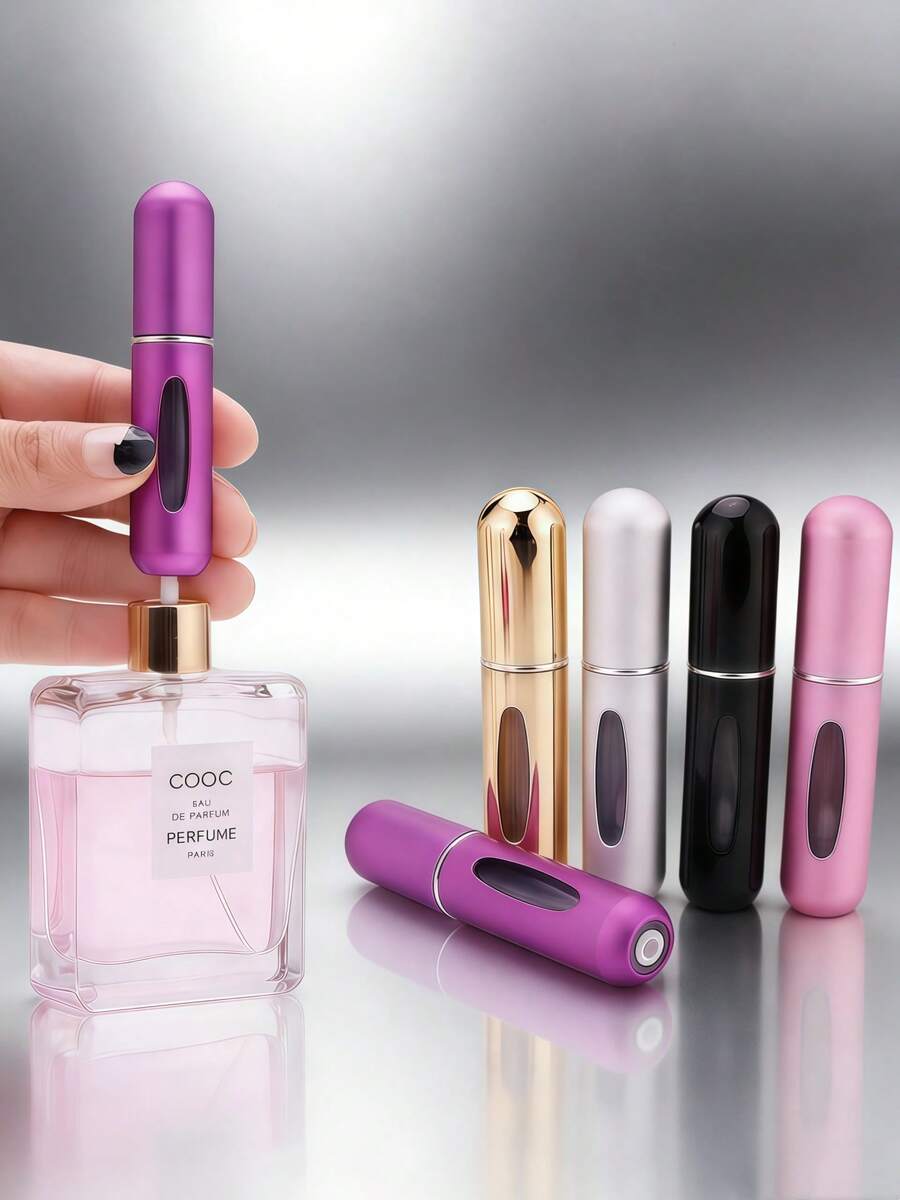 1pc/2pcs/3pcs/4pcs/5pcs 5ml Refillable Perfume Atomizer Bottles, Vacuum Pump Travel Portable Perfume Sprayer, Leak-Proof Cosmetic Water Refill Container, Available In Pink, Blue, Black, Gold, Silver, Light Blue, Rose Red, Gray, Green, Red