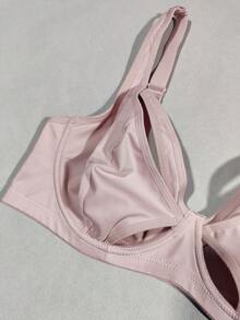 Biustonosz plus size dla kobiet, wygodny, uniwersalny, minimalistyczny, różowy, bez pleców, seksowna, dzianinowa bielizna z głębokim dekoltem w serek, francuski, romantyczny, bez fiszbin, swobodny, podtrzymujący, nieobwisający biustonosz - Różowy - Zobacz 9