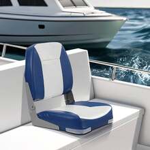 Boat Seat, 18.9" Low Back Boat Seat, Folding Boat Chair With Thickened Sponge Padding And Hinge, Fold-Down Boat Captain Chair For Fishing Boat, Sightseeing Boat, Speedboat, Canoe, 1-Piece - Xanh và trắng - Xem 9