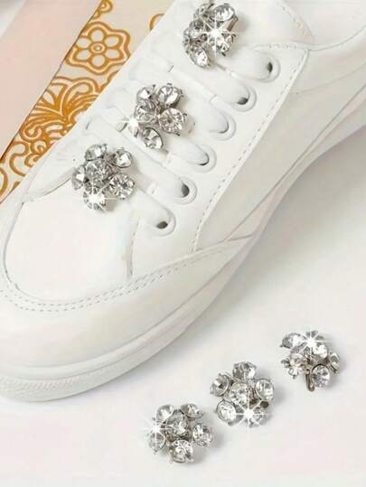 6 件装时尚金属鞋饰，闪亮水钻设计，锌合金材质，适用于运动鞋和帆布鞋的 DIY 配件，坚固的铁质材料，双件装，时尚鞋履装饰，适合日常和派对穿着