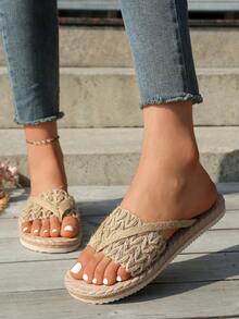 Dép xỏ ngón thời trang nữ, dép sandal xỏ ngón cỡ lớn, thích hợp cho kỳ nghỉ ngoài trời, dép hở ngón, dép sandal đế bằng trang trí nơ cho nữ, dép mùa hè nhẹ, giày đi biển chống trơn trượt cho nữ. - Màu Khaki - Xem 4