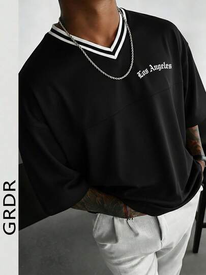  GRDR Herren Sommer Englisch Slogan Muster Lässig Rundhals Kurzarm T-Shirt, bequem & modisch