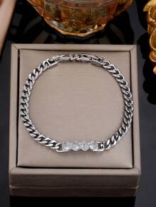 1件小众设计水钻镶嵌链手链，奢华优雅情侣款，简约百搭时尚配饰 - 手鍊 - 查看 2