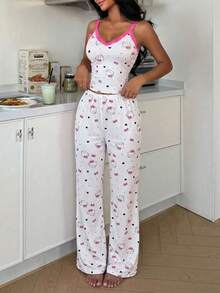 SANRIO Bộ đồ ngủ nữ 2 món họa tiết Hello Kitty, áo hai dây và quần dài mềm mại, đồ mặc nhà dễ thương và thoải mái. - trắng - Xem 5