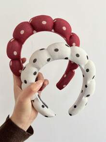 3件套女士优雅复古波点海绵云朵软垫发箍，时尚发圈，适合日常、洗脸、化妆、SPA，多功能发饰，家居卧室装饰 - 彩色 - 查看 4