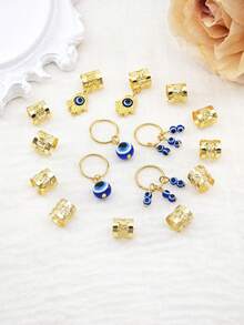 16 chiếc mặt dây chuyền hình mắt quỷ phong cách Hippie dùng cho tóc tết dreadlock và các phụ kiện tóc khác, trang sức tóc cho tóc tết dành cho phụ nữ và bé gái. - Vàng - Xem 4