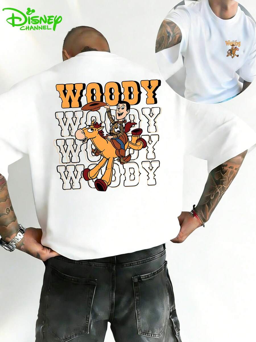 Authorized By Disney, Disney Toy Story Woody T-Shirt Is Full Of American Retro Prints, Suitable For Everyday Street Wear, Necessary In Summer, And A Gift For Disney Lovers. - White - View 1
