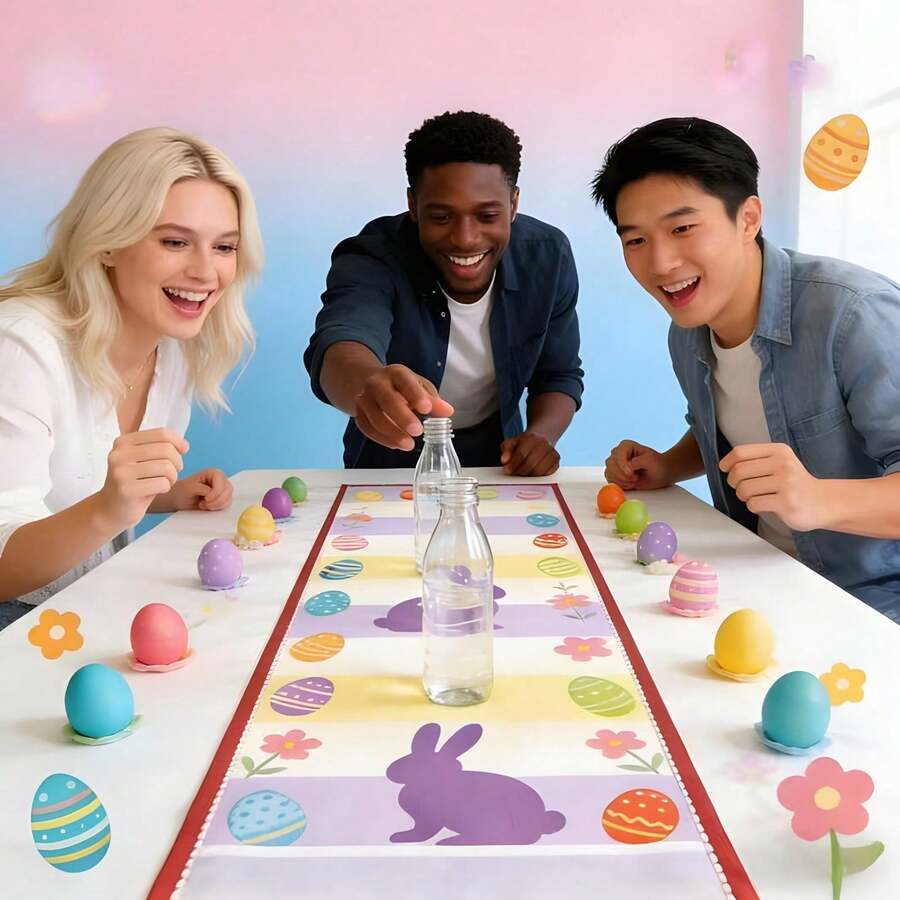 1pc-Aster Party Game Tablecloth - Rollable Egg Rolling Competition Mat, Digitally Printed Polyester For Kids Activities, Family Gatherings & Holiday Events - Multicolor - View 1
