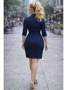 Women Denim Dresses - Dark Wash - View 5