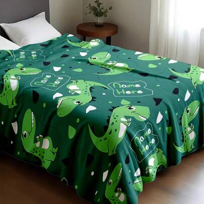 1 pezzo Coperta in pile personalizzabile con motivo a dinosauro, con il dinosauro a fumetti come elemento centrale, abbinato a uno sfondo verde chiaro, stile giocoso e vivace - realizzata in tessuto flanella lavorato a maglia con stampa digitale, confortevole per tutte le stagioni, flanella morbida e calda, versatile per divano, letto, viaggio, campeggio, ufficio - facile da curare, ideale per riposare, campeggiare e viaggiare.
