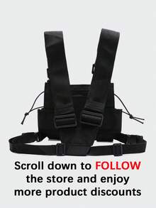 Bolsa de pecho multifuncional clásica, mochila tipo chaleco casual unisex con múltiples bolsillos, correa ajustable, estilo hip-hop y táctico, reflectante para senderismo y ciclismo al aire libre - Negro - Ver 2