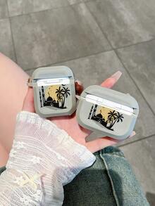 Middle Eastern Mosque & Palm Tree Print Compatible With Airpods Case, Matte Gray Shockproof Protective Cover Compatible With Airpods 1/2/3/Pro, Festival Aesthetic - Grey - View 2