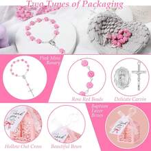 100件/套粉色洗礼礼品套装，包含迷你念珠十字架盒、白色欧根纱袋、感谢卡、洗礼用品、婚礼宾客礼品 - 彩色 - 查看 6