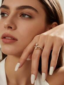 1pc 18K Gold Plated Stainless Steel Cubic Zirconia Ring, Jewelry Gift For Women, Suitable For Wedding, Party, Date - Two Single Diamond Mud Diamond Ring - View 10
