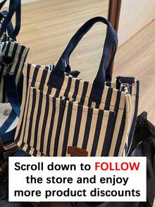 Versatile Vertical Stripes Hobo Shoulder Bag For Women Purse And Handbag,Large Capacity Multi-Pocket Canvas Shoulder Commuter Bag Handbags,Lightweight Casual Tote Shoulder Messenger Bag,Students School Laptop Bags Minimalist Sport Backpack With Multi Compartments & Multi Pockets,School Bag,Portable,Foldable,Large Capacity,For Teen Girls Women College Students,College,Middle School,High School,Outdoors,Travel,Outings,Work,Business,Commute,Holiday,Preppy Book Bag For Book Week - 彩色 - 查看 2