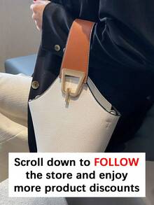 Colour Matching Handbag Crossbody Bucket Bag - White - View 2