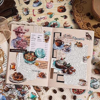 Stickers - Vintage Coffee Series, Retro Scrapbooking Materials, Decorative Collage, Diary DIY