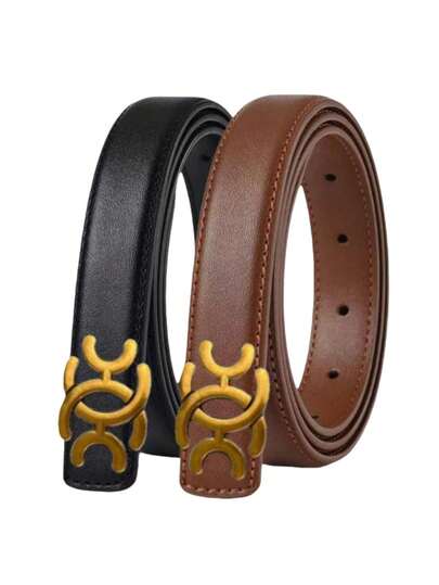 1pc Women's Vintage Casual Fashion Hollow Letter Buckle Belt, Versatile For Jeans, Coats, Stylish Leather Waist Belt