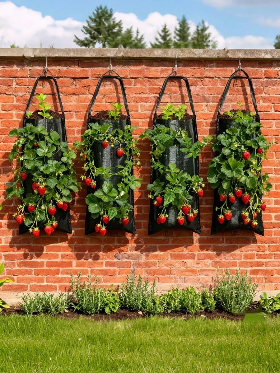 1/2pcs Wall Mounted Strawberry Grow Bags Hanging Flower Planting Bag Outdoor Planting Bag Multi Hole Strawberry Planting Bags For Balcony And Garden Breathable Water Permeable Reusable Suitable For Home Use With Multiple Pockets For Fruit Cultivation