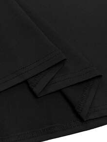 纯色层叠蕾丝边修身长裙，优雅适合生日派对、婚礼等春季场合，黑色 - 黑色 - 查看 7