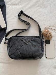 Fashionable Casual Denim Square Bag, Versatile Shoulder Bag, Unique Minimalist Crossbody Bag, Handbag, Easter - Black - View 3