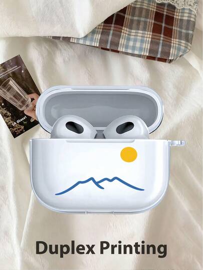 Minimalist Mountain And Sunset Design Transparent TPU Case, Suitable Compatible With Airpods 3/4/Pro/Pro2/Pro3, Simple And Practical, Ideal Birthday Gift For Boyfriend/Girlfriend/Friend. Featuring A Minimalist, Natural, Niche High-End Aesthetic, Abandoning Complex Patterns And Focusing On Elegant, Relaxed Vibes Of Mountain And Sunset, Low-Key And Unobtrusive, Suitable For All Pursuing Minimalist Quality Styles.