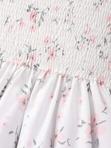 Girls' Long Sleeve Ditsy Floral Dress With Belt, Casual Wear - White - View 6