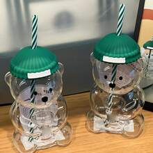 New! 2025 Limited Edition Starbuck Christmas Green Hat Bear Cold Glass Cup With Straw. Coffee Cup, Cold Drinks. Wonderful Gift For Girlfriends, Boyfriends, Lover, Sisters, Friends And Student. 20oz / 591ml - 北美綠小熊 - 查看 3