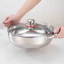 32厘米不锈钢大容量汤锅、火锅、烹饪锅，适用于电磁炉，带玻璃盖，加厚316不锈钢材质，可放入洗碗机清洗 - 銀色 - 查看 4