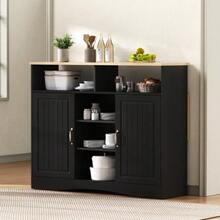 Îlot de cuisine sur roulettes, coin repas extensible avec chaises, buffet avec grand espace de rangement, idéal pour la cuisine et la salle à manger comme buffet (noir) - Noir - Voir 3