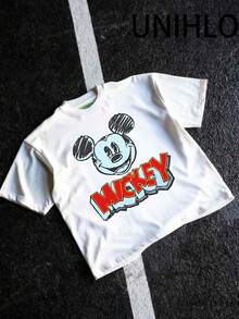 Disney UNIHLO Street Life Men's Casual Loose  Valentine's Day Love  Cartoon  Print Short Sleeve T-ShirtSummer - 白色 - 查看 5