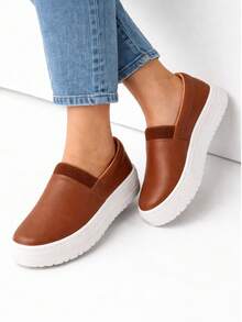 Women's Casual PU Leather Slip-On Sneakers For School And Outdoor Activities - Lạc đà - Xem 1
