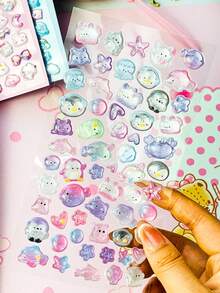 High Quality 3D Cute Stickers, Interesting Shiny Embossed Decorations, Stereoscopic Interesting Japanese Anime Stickers, Crystal Stickers, Solid Material, Exquisite Stereoscopic Shape, Self-Adhesive Waterproof Non-Stick Decorative Stickers, With Texture Effect And Rich Decorative Atmosphere, Mixed Color Design, Asymmetric Shape, Waterproof Decorative Stickers - Multicolor - View 8