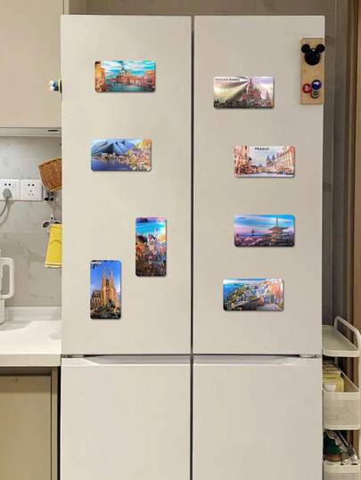 1pc Gradient Travel Souvenir Refrigerator Magnet, Rectangular Decorative Craft Magnetic Sticker, Small Gift Special Scenic Spot Building Commemorative Refrigerator Magnet