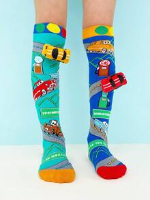 1 Pair Kids Over-The-Knee Socks, Unique 3D Car Decor Design, Crazy Fun Sock Style, Suitable For All Seasons, Great For Crazy Day Gifts, Kids Parties, Valentine's Day, Easter, Holidays, Outdoor And Daily Wear - Baby Blue - View 3