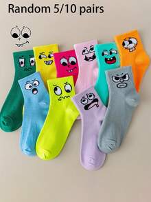 5/10双趣味表情袜，学院风，女士中筒袜，春夏款 - 彩色 - 查看 7