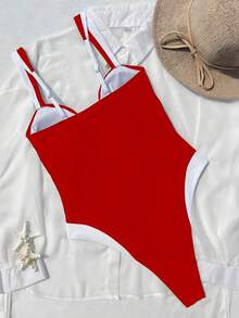 Hàng mới về mùa Xuân/Hè: Bộ áo liền quần thanh lịch phối màu đỏ trắng, gợi cảm, ôm sát, thích hợp cho đi biển, nghỉ lễ, dự tiệc. - Đỏ - Xem 4