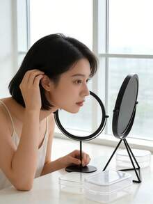 1个可旋转金属框单面化妆镜，适合家用和梳妆台使用，便携简约风格，是情人节、家庭办公室、浴室和旅行的理想之选，轻巧便携的化妆镜，桌面化妆镜，花卉图案镜面，家居装饰，是送给女士、圣诞节和情人节的完美礼物。 - 彩色 - 查看 2