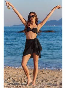 Women Sarong Chiffon Bathing Suit Cover Up Long Beach Bikini Wraps Sheer Swim Suit Coverup 2026 Pareo For Women - 黑色 - 查看 5
