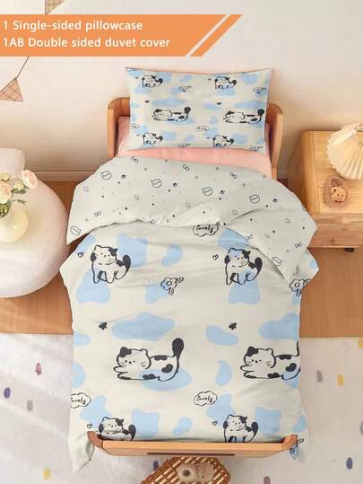 2PCS Crib Bedding Set Dinosaurs And Engineering Vehicles Duvet Set (Spring/Summer Collection) Doublesided Duvet Cover Set For Kids Teens Boys Girls All Seasons With Zipper Closure (1 Single-Sided Printed Pillowcase + 1 Double-Sided Printed Duvet Cover, No Filling Material) The Pillowcase Is Single-Sided Printed And Measures 40x60cm 100% Polyester