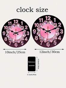 1pc Pink Diamond & Pearl Holographic Luxury Silent Wall Clock - Suitable For Home & Office, New Year & Valentine's Day Gift - Wooden Frame, 2D Flat Design - Multicolor - View 4