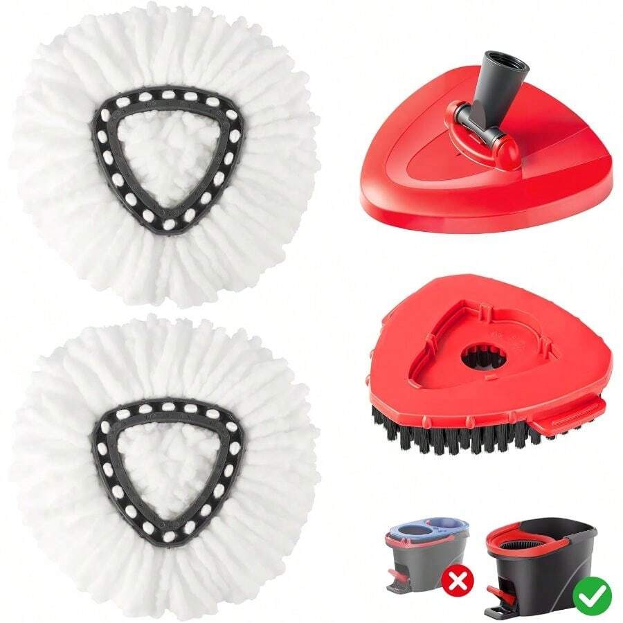 4 - In - 1 Mop Heads Replacements O Cedar EasyWring 1 System, Includes 1 Base 1 Scrub Brush 2 Spin Mop Heads, Full Set Mop Replace Heads For Cleaning Home, Bathroom Kitchen - 布套3件 - 查看 1