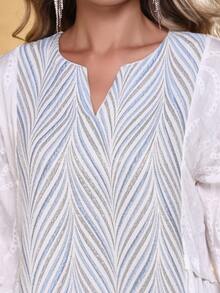 2026 New Style Ramadan Traditional Elegant Allover Print V-Neck Pocket Dress, Graceful Arabic Women Clothing JALABIA - White - View 3