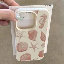 1pc TPU Material Gradient Conch Retro Ocean Pattern Phone Case Suitable Compatible With Apple 17 Pro Max/17/16 Pro Max/15/13/12/11, S20 FE/A15/S24/A55, Note 11/Note 12/Note 13 Pro, Full Coverage Anti-Drop Soft Protective Phone Case - White - View 3